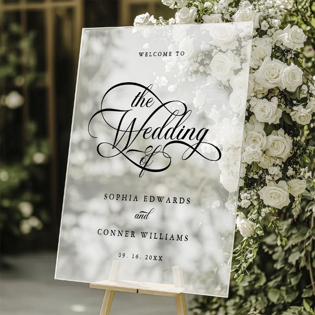 Delicate Elegant Script Wedding Welcome Frosted Acrylic Sign (Creator Uploaded)