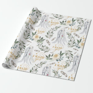 Delicate elegant watercolor floral Wedding  Wrapping Paper
