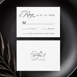 Delicate Elegant Wedding Black & White RSVP Card