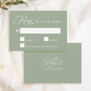Delicate Elegant Wedding Sage Green  RSVP Card