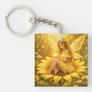 Delicate Elf on a Sunflower  Key Ring
