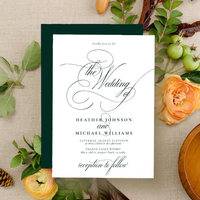 Delicate Emerald Green Modern Calligraphy Classic Invitation (Creator Uploaded)