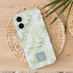 Delicate Ethereal Pastel Green Botanical Monogram iPhone 16 Case