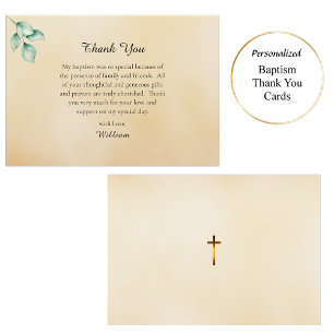Delicate Eucalyptus and Parchment Orthodox Baptism Thank You Card