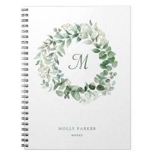 Delicate Eucalyptus Elegant Watercolor Monogram Notebook