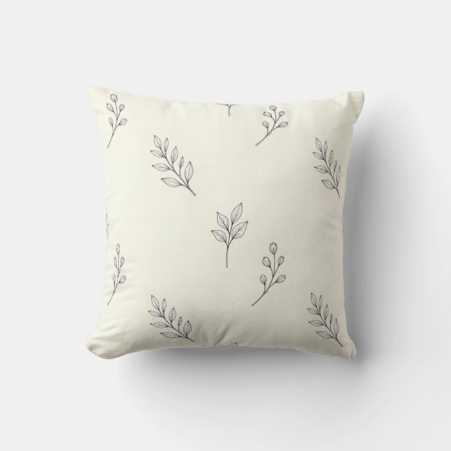 Delicate Eucalyptus Leaves Sprigs Pattern Cushion (Front)