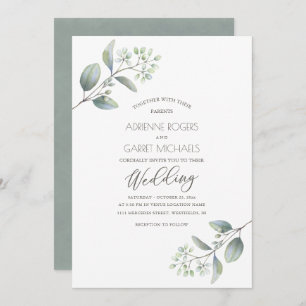Delicate Eucalyptus Sprigs White Wedding Invitation