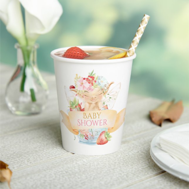 Delicate Fairy and Strawberries Baby Shower  Paper Cups (Insitu)