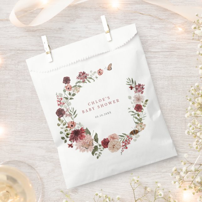 Delicate Fall Floral Wreath Baby Shower Favour Bags (Clipped)