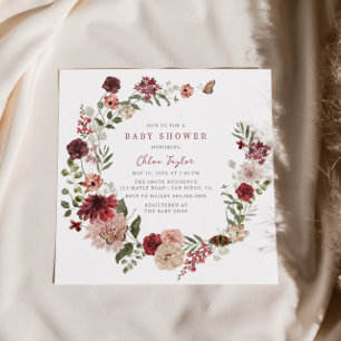 Delicate Fall Floral Wreath Baby Shower Invitation