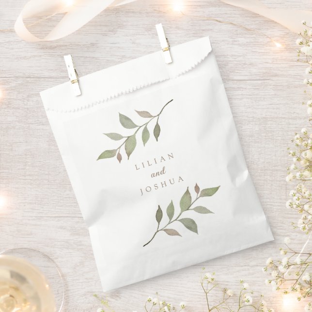 Delicate Fall Greenery Elegant Script Wedding Favour Bags (Clipped)