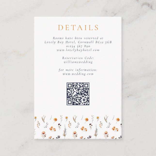 Delicate Fall Sunflowers & Wildflowers Wedding Enclosure Card (Front)