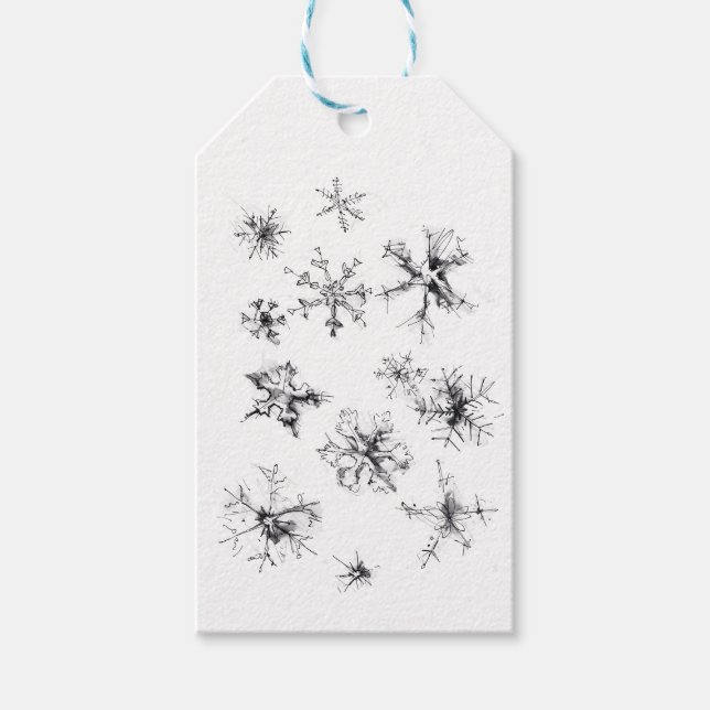Delicate Falling Snowflakes Gift Tags (Front)