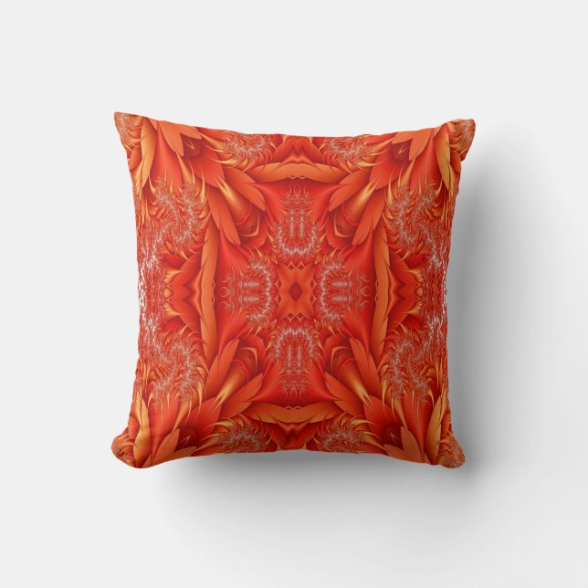Delicate Feather Fractal Design - red Cushion (Front)