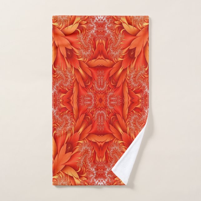 Delicate Feather Fractal Design - red Hand Towel (Hand Towel)