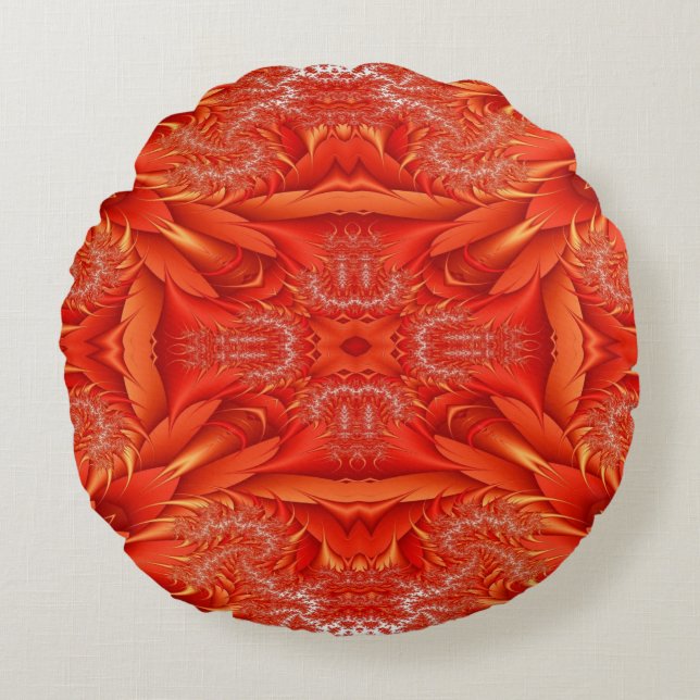 Delicate Feather Fractal Design - red Round Cushion (Front)