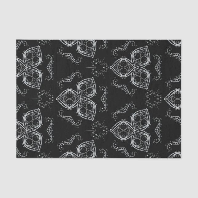 Delicate Filigree Ornaments on Black Background Tissue Paper (Front)