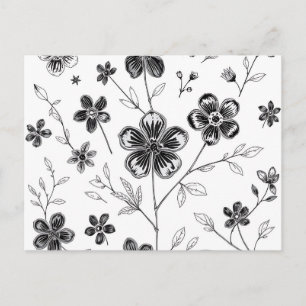 Delicate Fine Line Flowers and Leaves  Postcard