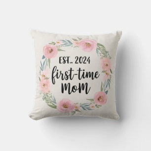 Delicate First-Time Mom Est. 2024 with Floral Cushion