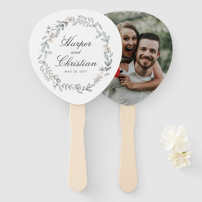 Delicate Floral and Photo Wedding Hand Fan (Front and Back)