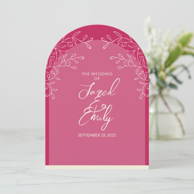 Delicate Floral Arch Style Wedding Invitation (Standing Front)