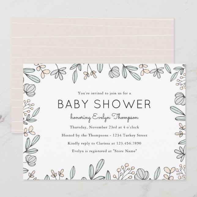 Delicate Floral Baby Shower Invitations (Front/Back)