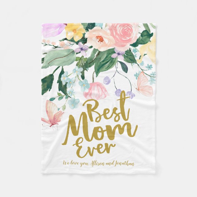 Delicate Floral Best Mum Ever Mother's Day Fleece Blanket (Front)
