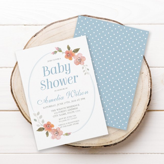 Delicate Floral Blue Baby Shower Invitation (Creator Uploaded)