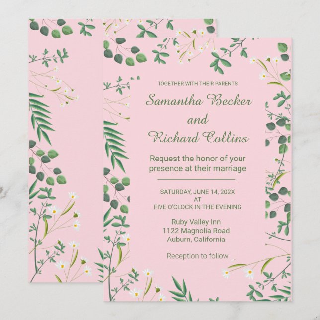 Delicate Floral Border Invitation (Front/Back)