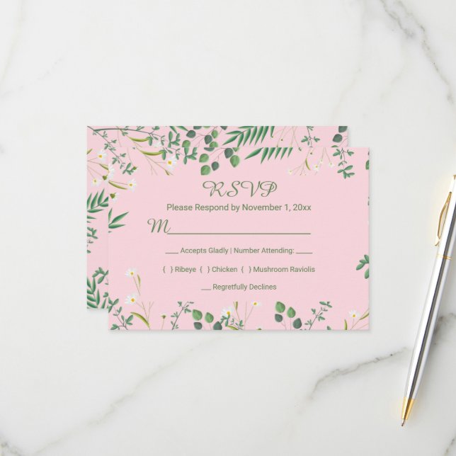 Delicate Floral Border RSVP Card (Front/Back In Situ)