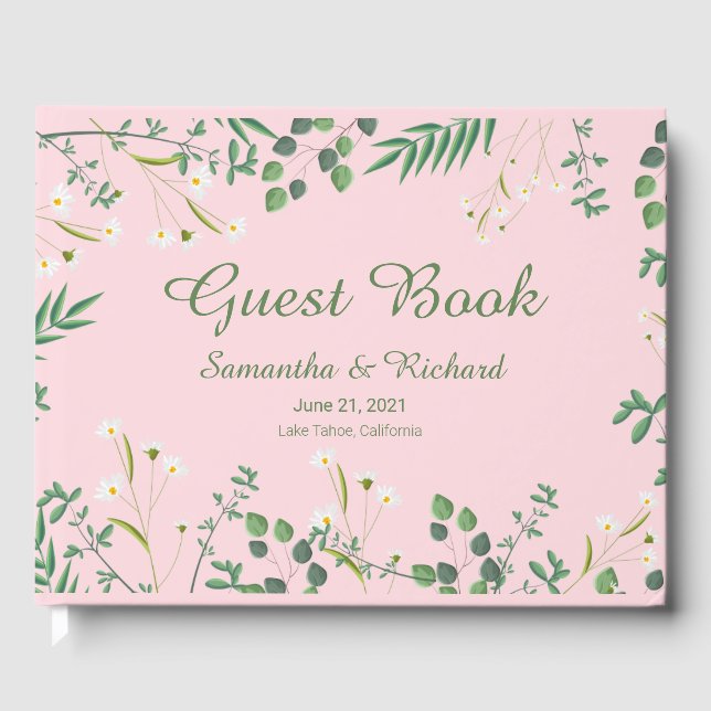 Delicate Floral Border Wedding Poster Guest Book (Front)