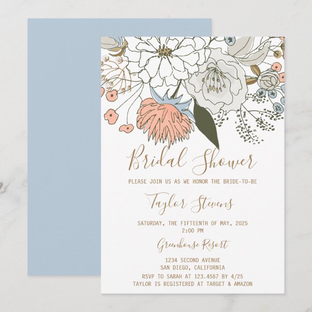 Delicate Floral Bridal Shower Invitation (Front/Back)