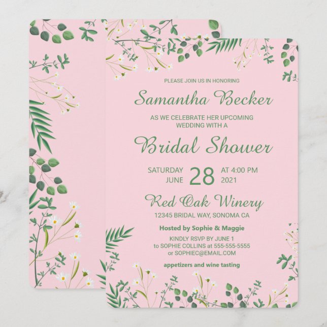 Delicate Floral Bridal Shower Invitation (Front/Back)