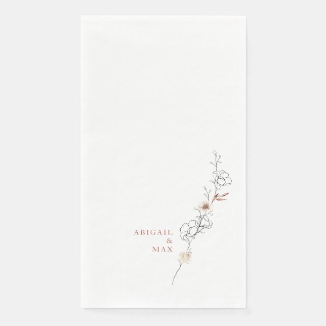 Delicate Floral Cinnamon Text White Wedding  Napkin (Front)