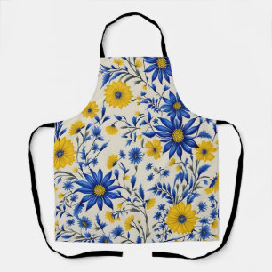Delicate Floral Cornflower And Yellow Flowers Apron