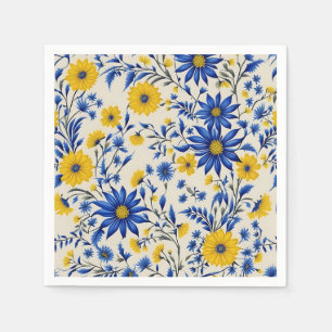 Delicate Floral Cornflower And Yellow Flowers Napkin