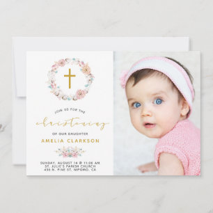 Delicate Floral & Cotton Christening Invitation