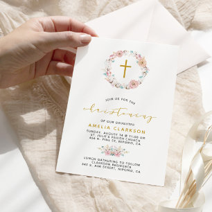 Delicate Floral & Cotton Christening Invitation