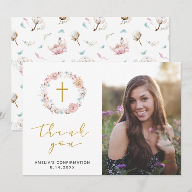 Delicate Floral & Cotton Thank You Card (Front/Back)