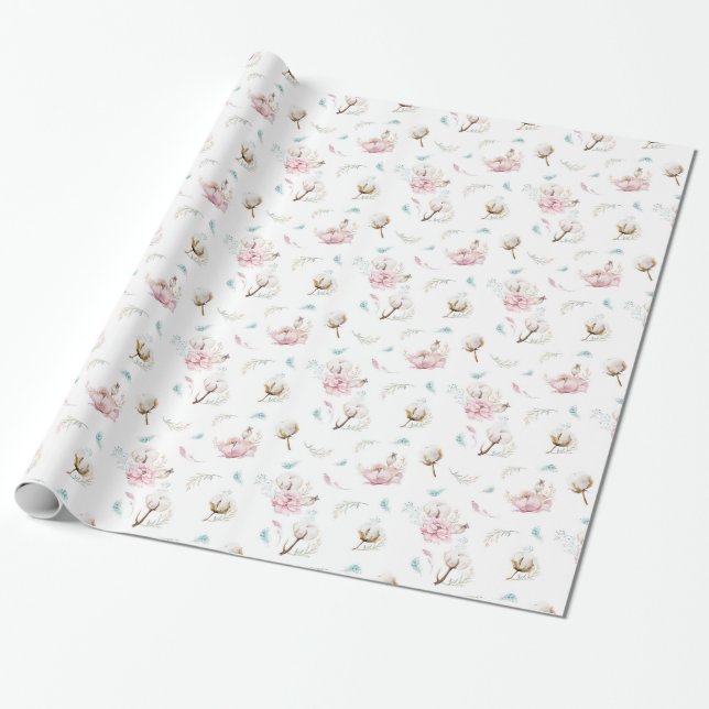 Delicate Floral & Cotton Wrapping Paper (Unrolled)