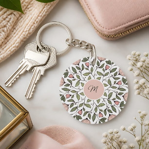 Delicate Floral Custom Monogram Key Ring