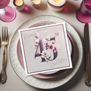 Delicate Floral Customisable 45th Birthday Napkin