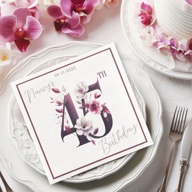 Delicate Floral Customisable 45th Birthday  Napkin (Creator Uploaded)