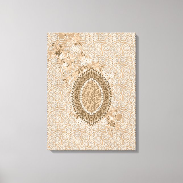 Delicate Floral Design on Beige Textured Canvas Print (Front)