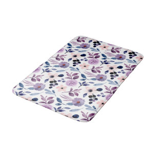 Delicate Floral Design with Navy Lavender Leaves Bath Mat