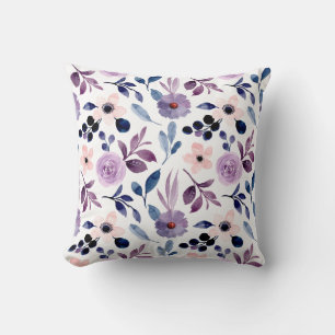 Delicate Floral Design with Navy Lavender Leaves Cushion