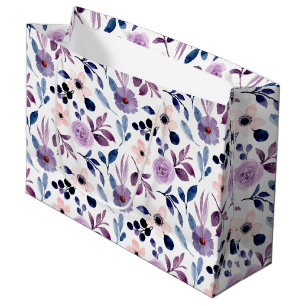  Delicate Floral Design with Navy Lavender Leaves Large Gift Bag