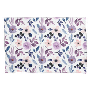 Delicate Floral Design with Navy Lavender Leaves Pillowcase