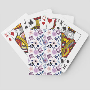 Delicate Floral Design with Navy Lavender Leaves Playing Cards