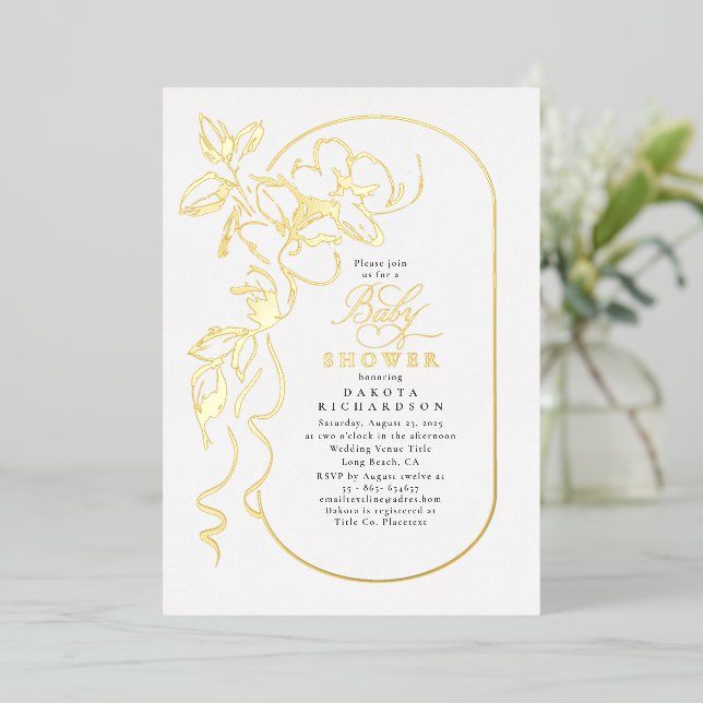 Delicate Floral Elegant White Baby Shower Gold (Standing Front)